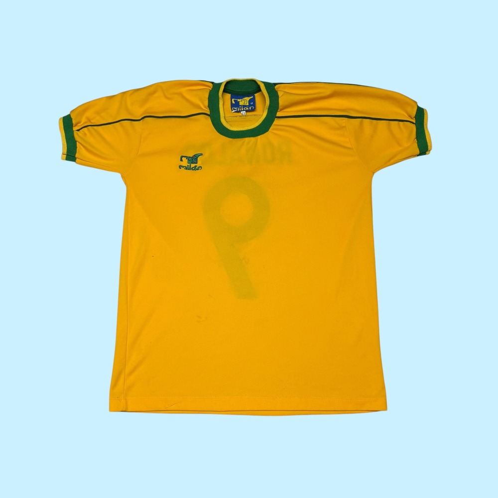Vintage Milan Ronaldo 9 Brazil Soccer Jersey Yellow Green Mens Size 12/Small